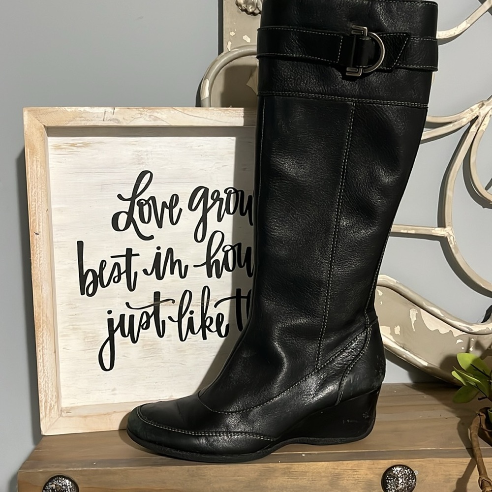 Joan David Circa Leather Black Boots Zip Womens 6 Full Length Winter